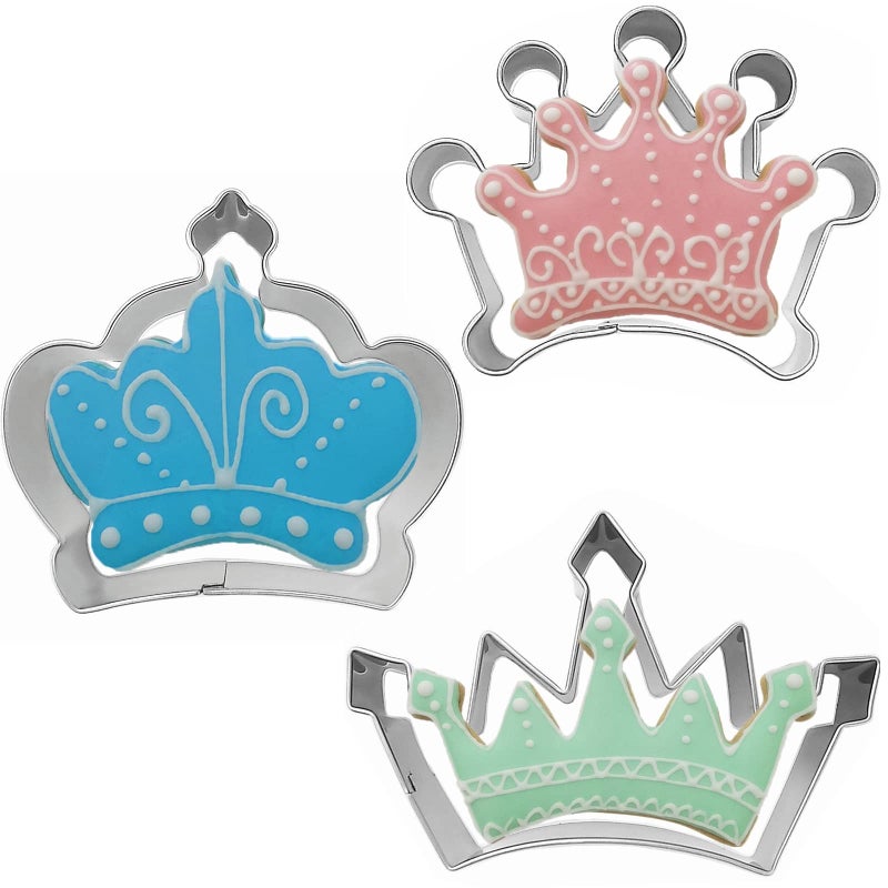 Comais Crown Cookie Cutter Set of 3 pcs, Stainless Steel Princess Crown Shaped Fondant Cutters Baking Molds - Image 1